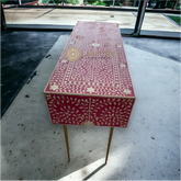 Bone Inlay Scroll-vine Design 2 Drawers Desk | Console Table With Multi Colors